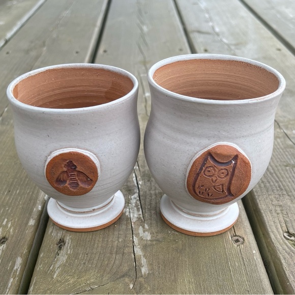 Set of 2 Michael Stanley PEI Prince Edward Island Red Clay Pottery Wine Goblets - Picture 10 of 14